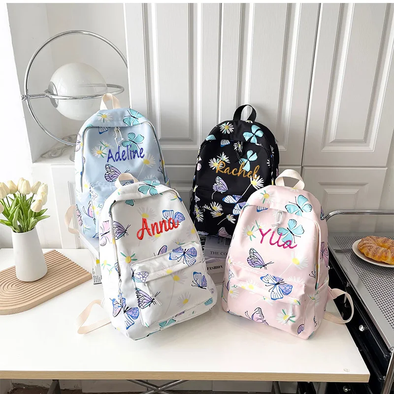 Personalized Name New Fashion Backpack Student Backpack High School Student Butterfly Backpack School Bag