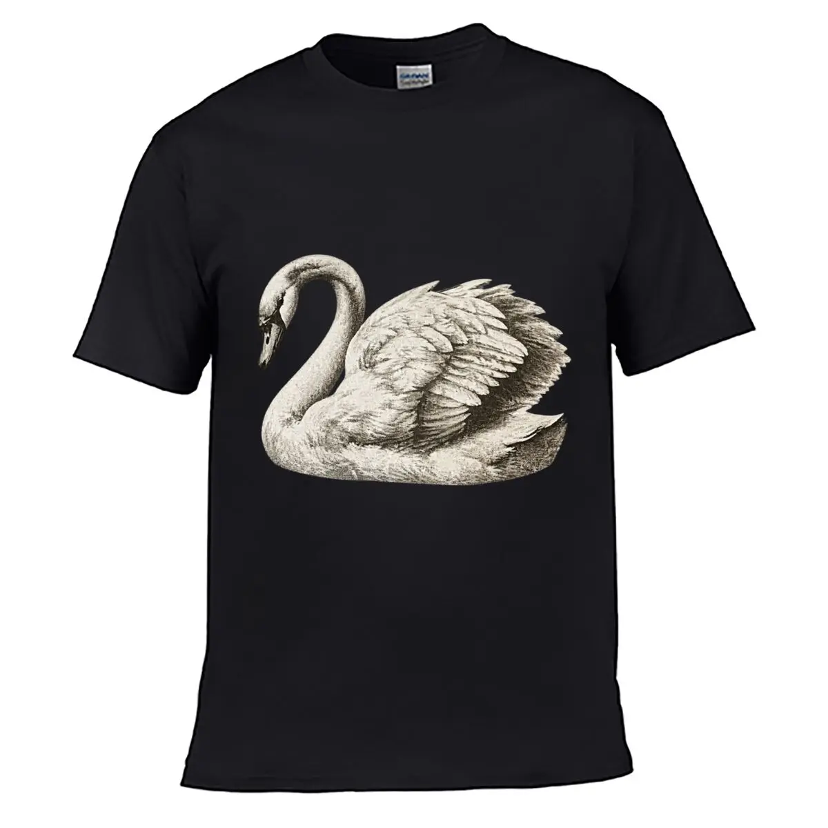 Vintage Gothic Swan Engraving Grunge Illustration Men Summer T-shirt Top