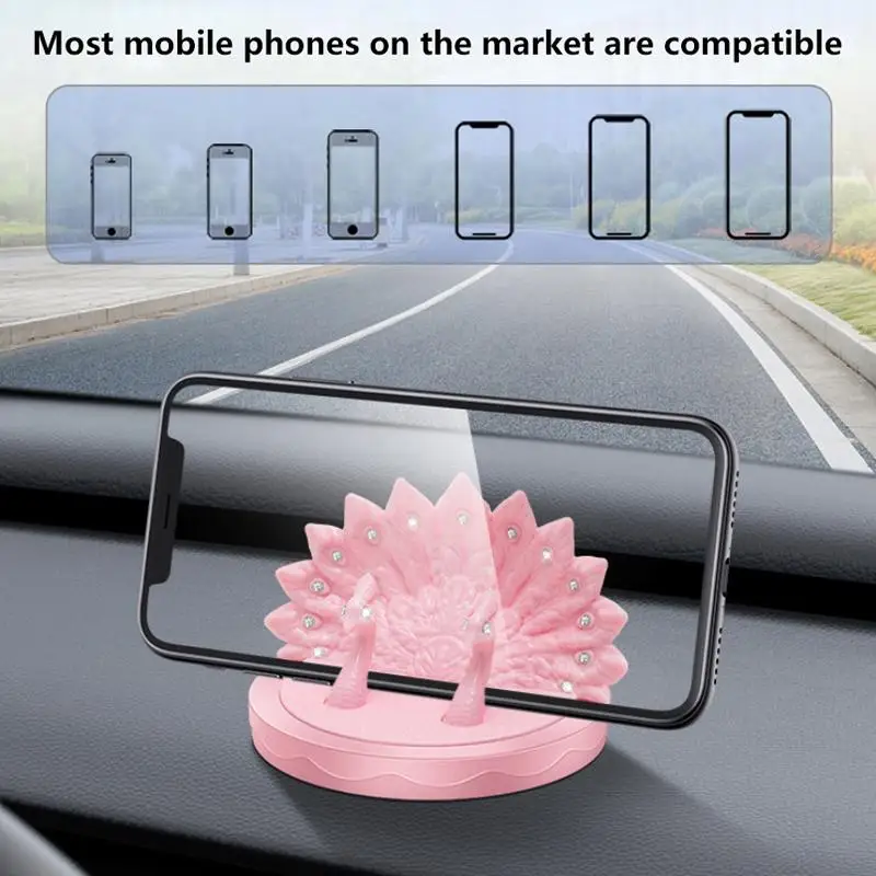 Peacock Shaped Mobile Phone Holder for Car 1 Rhinestone Parking Number Plate Dashboard Stable Mount Female Drivers