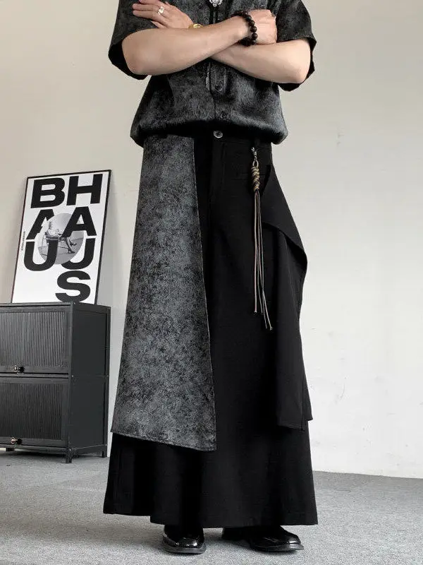 

Новые китайские мужские брюки с высокой талией и широкими штанинами, укороченные, многослойные, больших размеров, свободного кроя, повседневные