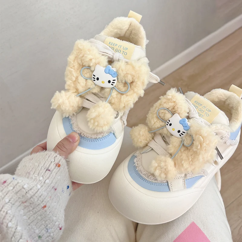

Sanrio Hello Kittye, женские универсальные туфли для досок, милые повседневные туфли с героями мультфильмов на толстой подошве, осенние новые туфли с круглым носком, праздничный подарок