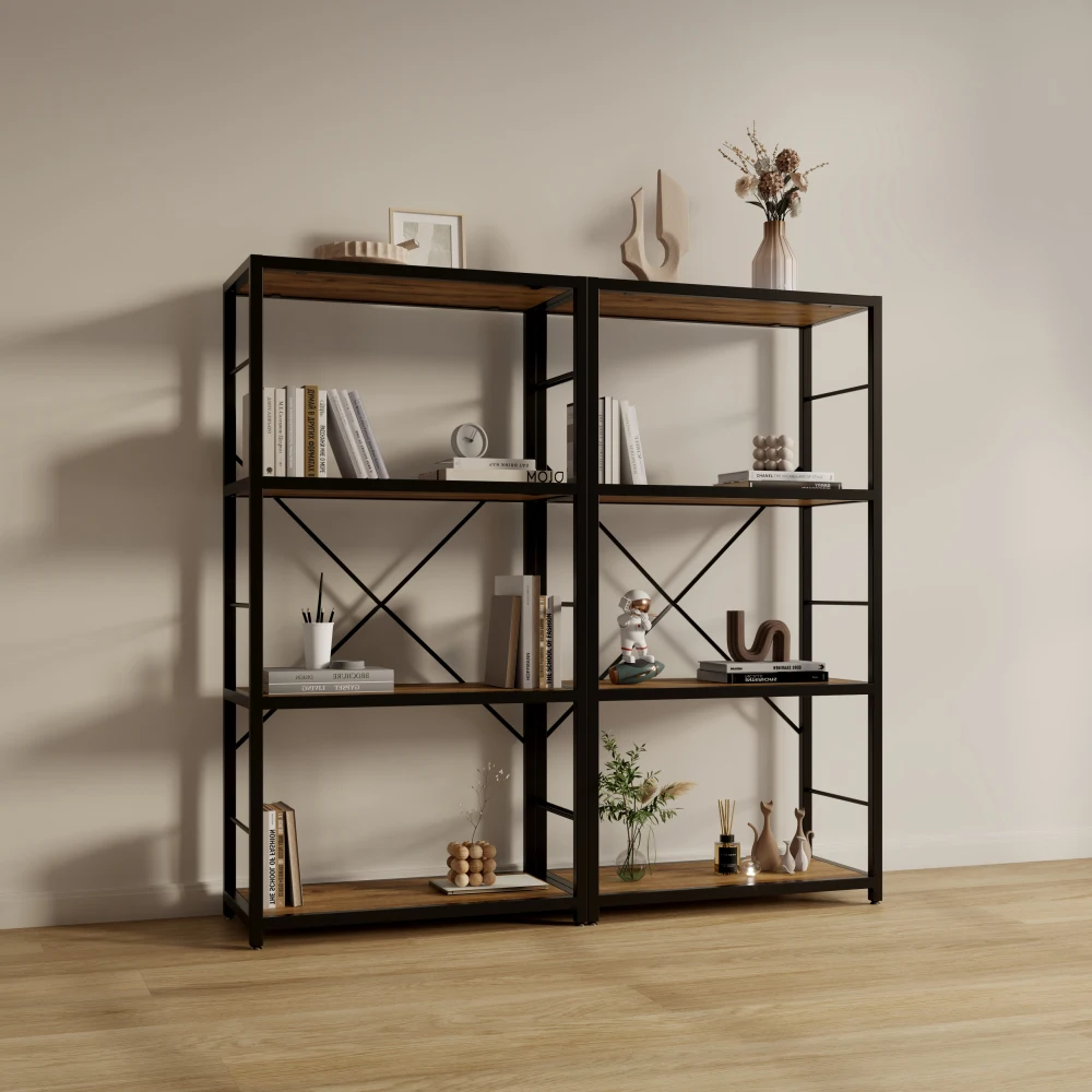 DFW Boekenplanken en Boekenkasten, 29,52 INCH Brede Plank 4-Tier Ladderplank 110 lbs/plank Vintage Industriële Stijl Boekenkast