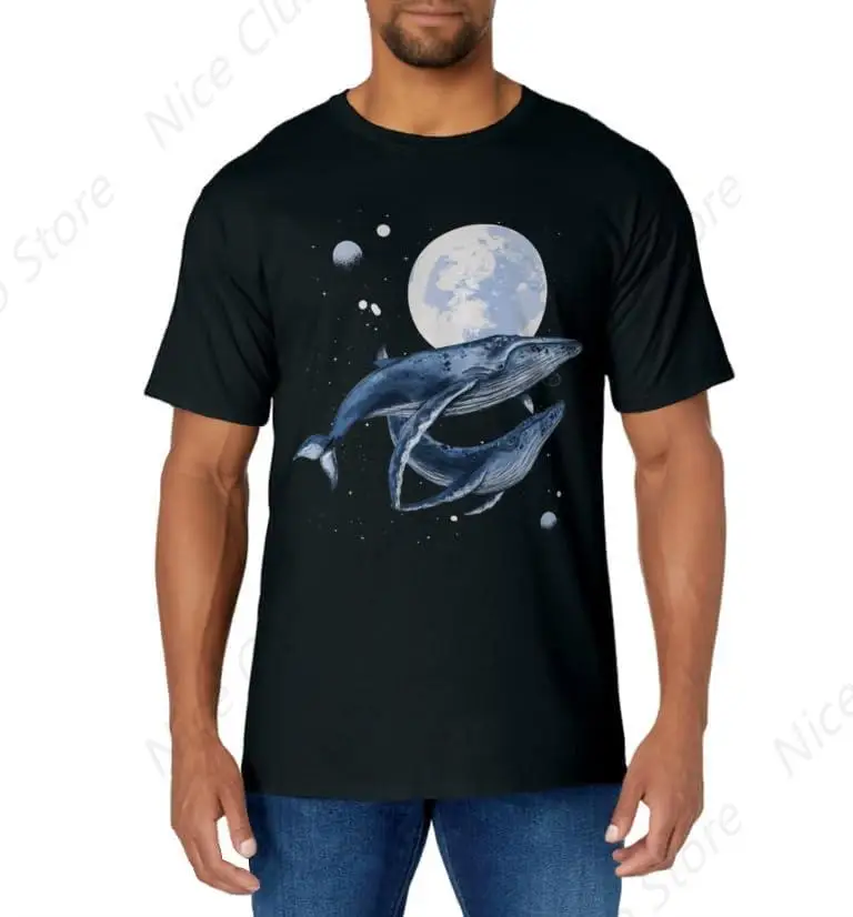 Humpback Whale in Space Funny Beluga Orca Blue whale T-Shirt for Men Cotton 100% Summer Tops Women