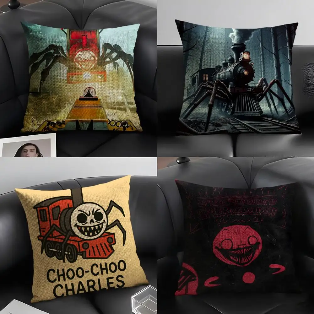 Fundas de almohada de lino con diseño de juegos de terror C-Choo-Choo Charles, fundas decorativas para sofá, fundas de almohadas para el hogar, fundas de almohadas para silla de coche