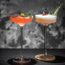 Japanese Style Super Tall Martini Glass Cup Creative Cocktail Glasses Cups Striped Champagne Glass Wide Mouth Martini Glass Cups