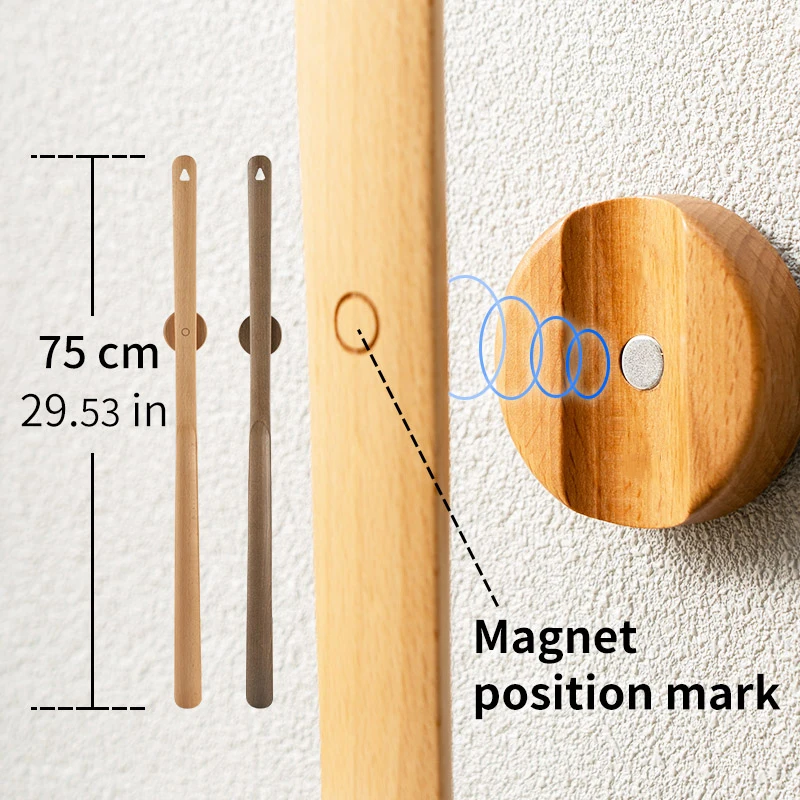 75CM Shoe Puller Magnetic shoehorn Support for customized Logo long Wooden handle Long shoe spoon Horn for shoes