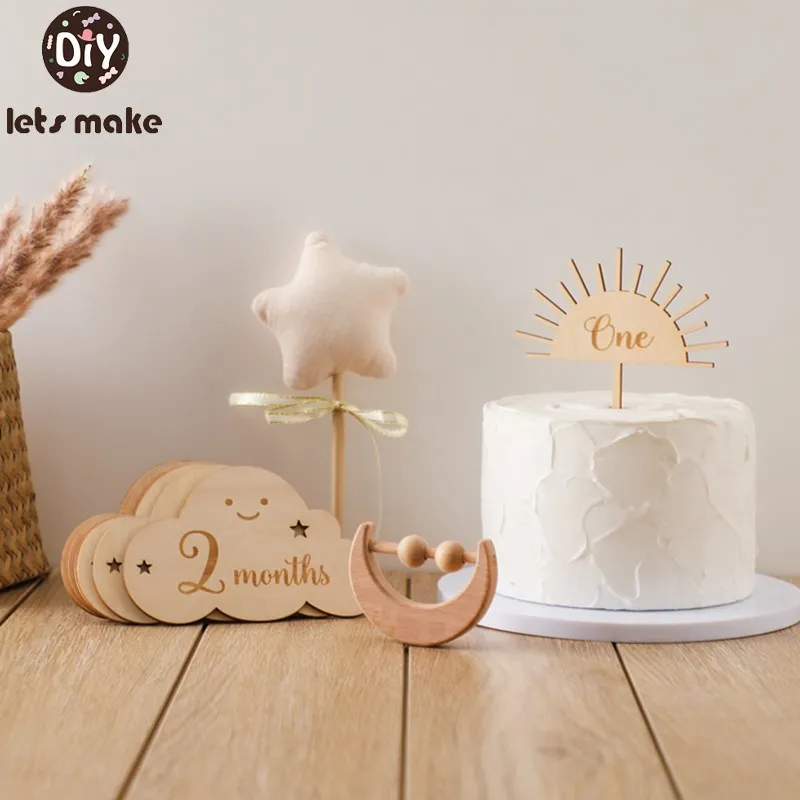 

Baby Wooden Cute Cloud Shape Milestone Cards Birthday Party Photography Props Bear Stuffed Toy Star Magic Stick Newborn Teether