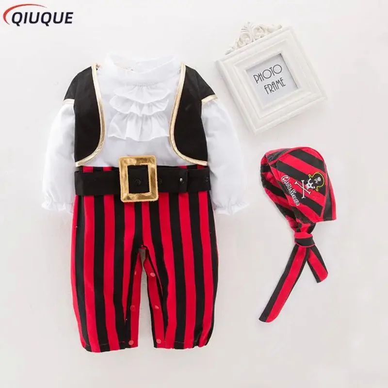 Pirate Captain Cosplay Costume Baby Romper Boys Bodysuits Christmas Fancy Clothes Halloween Costumes Kids Children Jumpsuits