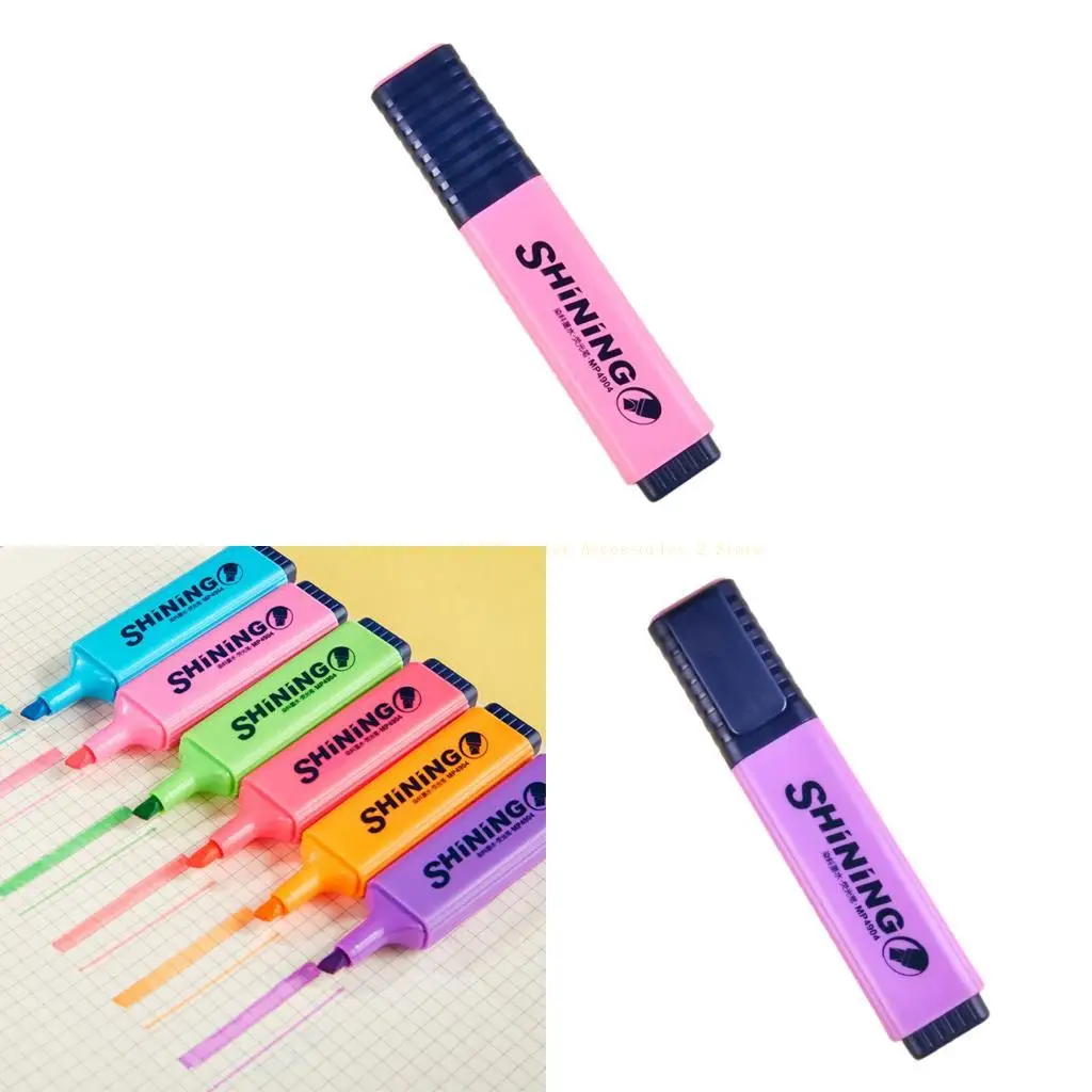 Portable Highlighter Pen Comfortable Grip Fluorescent Marker with Chiseled Tip