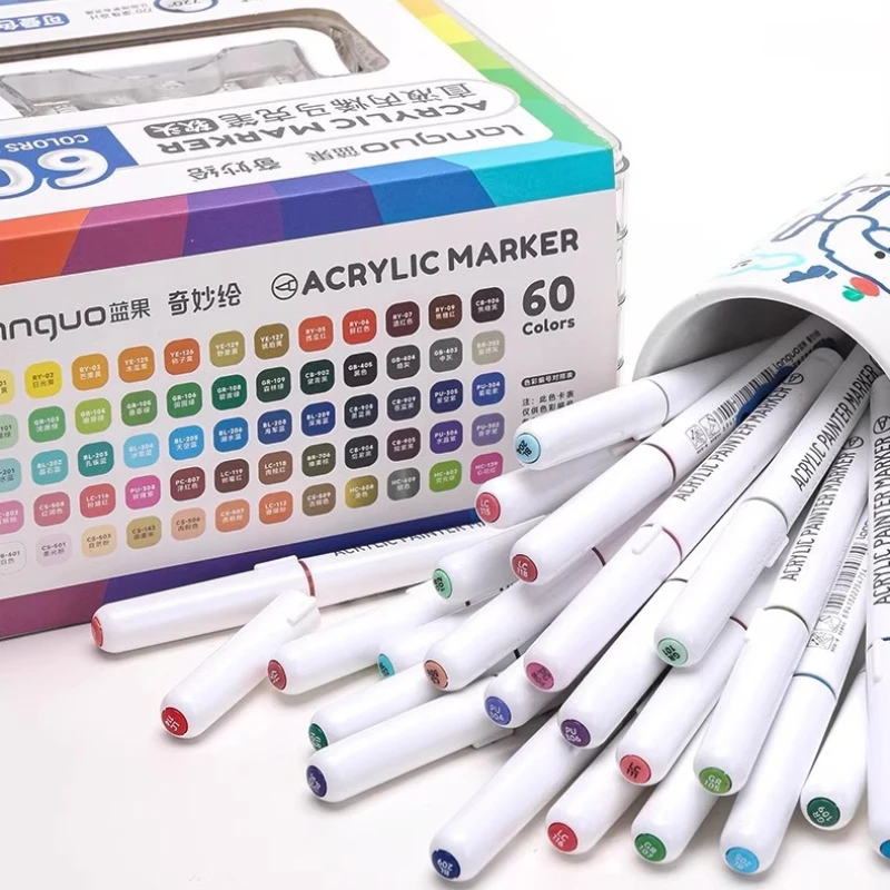 

Languo Direct Liquid Acrylic Marker Brush Set 24/36/48/60Colors Diy Hand Drawn Paint Art Markers Pens Student Acrylic Paint Pens