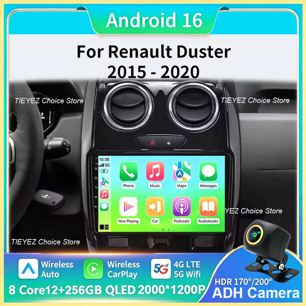 Android 16 Auto Car Radio Multimedia Player Stereo Navigation for Renault Duster 2015-2020 DAB+ FM Radio Rear View Camera Suppor