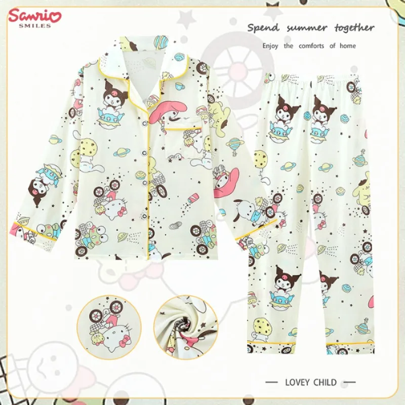 

Sanrio Children Clothes Hello Kitty Cinnamoroll Children's Pajamas Pochacco Cute Casual Anime Long Sleeved Mother Kid Pyjamas