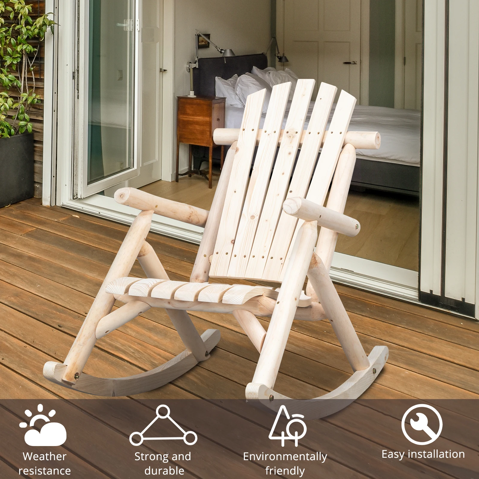 

65*95*96cm Outdoor Courtyard Fir Wood Rocking Chair Log Color for Home