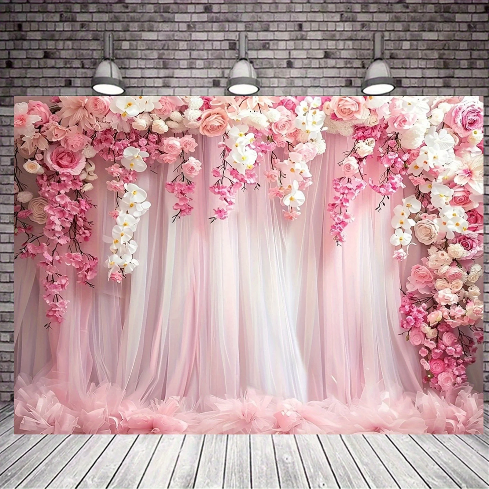 قماش بخلفية زهور وردية، وخلفية تصوير فوتوغرافي، وديكور حفلات الزفاف وحفلات الزفاف #1