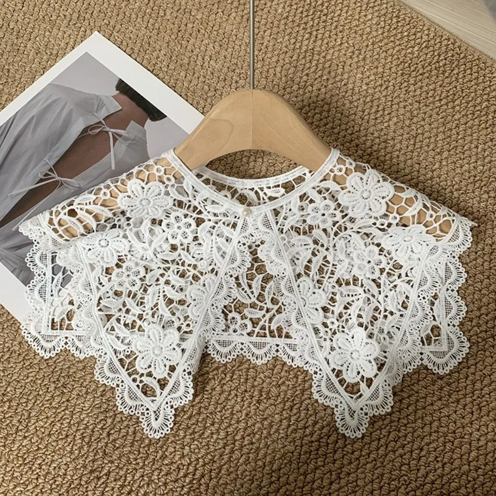 Sweet Hollow Out False Collar Mesh Knitted Crochet Shawl Detachable Collar Scarf Accessories Round Neck