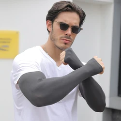 Manga de seda de hielo para hombre y mujer, protector solar ultravioleta para brazo, guantes antideslizantes para montar al aire libre, Verano