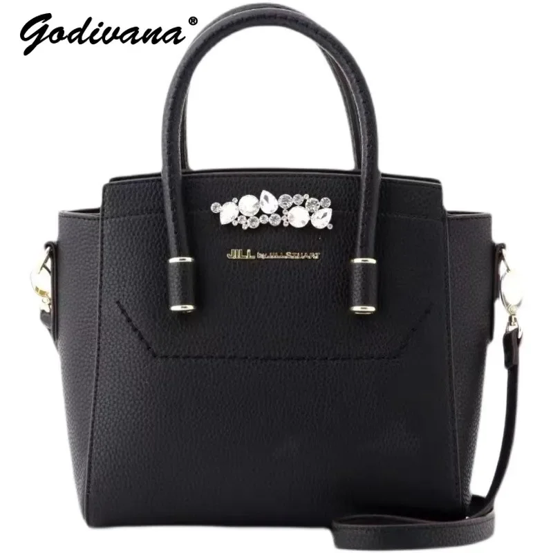 Japanese Classic Diamond Portable Shoulder Bags OL Ladies Fashion Leather Crossbody Women\'s Rhinestone Handbag