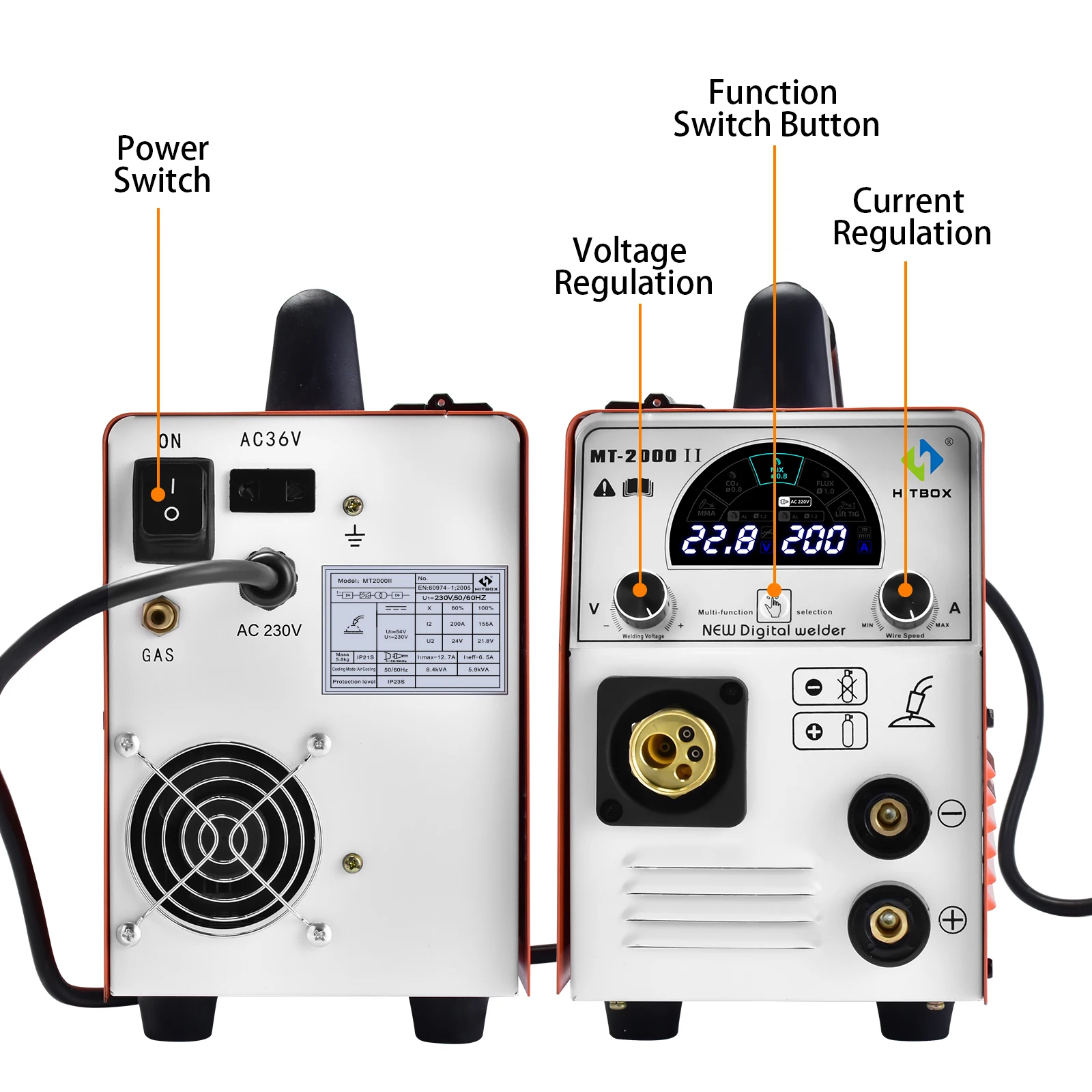 HITBOX Welding Machine MT2000II 5 in 1 MIG Lift TIG MMA Semi-Automatic IGBT Inverter Mixed Gas Gasless Metal Welder