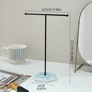 Alto nível de madeira inferior ouro em forma de t brincos anel colar relógio prateleira de jóias suporte contador pingente exibição de jóias 10 principais vendas prateleira decorativa dourada - №2