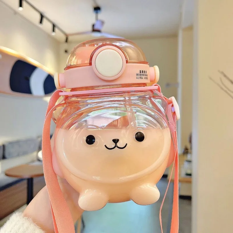 Cute Panda Water Bottle Large Capacity 2 n1 Double Drink Kids Straw Cup Leakproof Cartoon Jug School Supplies Easy to Clean Safe