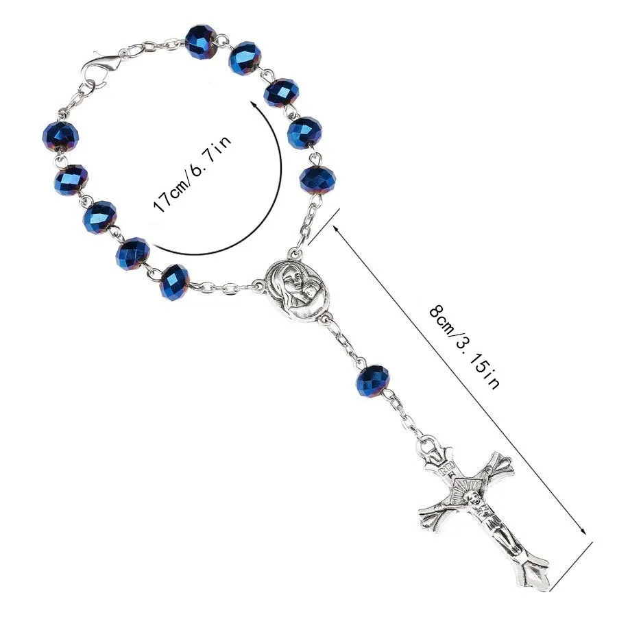 Pulsera de rosario de coche con colgante de cruz, decoración de cuentas colgantes para espejo retrovisor, accesorio religioso para Interior de coche para protección