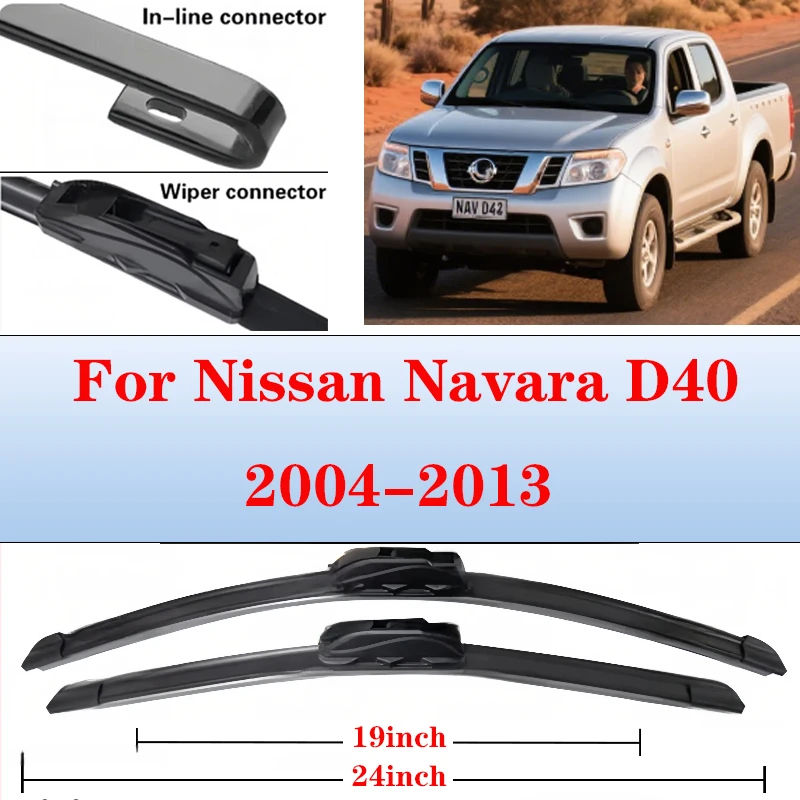 

For Nissan Navara D40 2004-2013 Wiper U-type Soft Rubber Boneless Wiper HD Quiet Durable Automotive Wiper 24"+19"