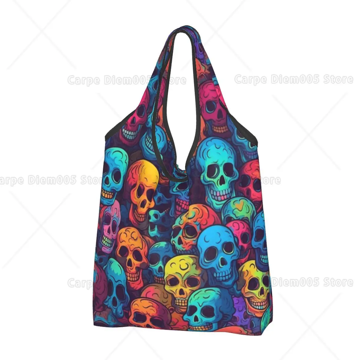 Colorful Skeletons Reusable Gift Bags Holiday Gothic Y2K Tote Bags with Handles Non Woven Day of Dead Xmas Gift Eco-friendly