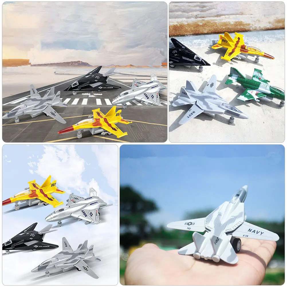 

4Pcs Alloy Fighter Aircraft Inertial Plane Educational Kids Friction Powered Small Airplane Collection Birthday Gift