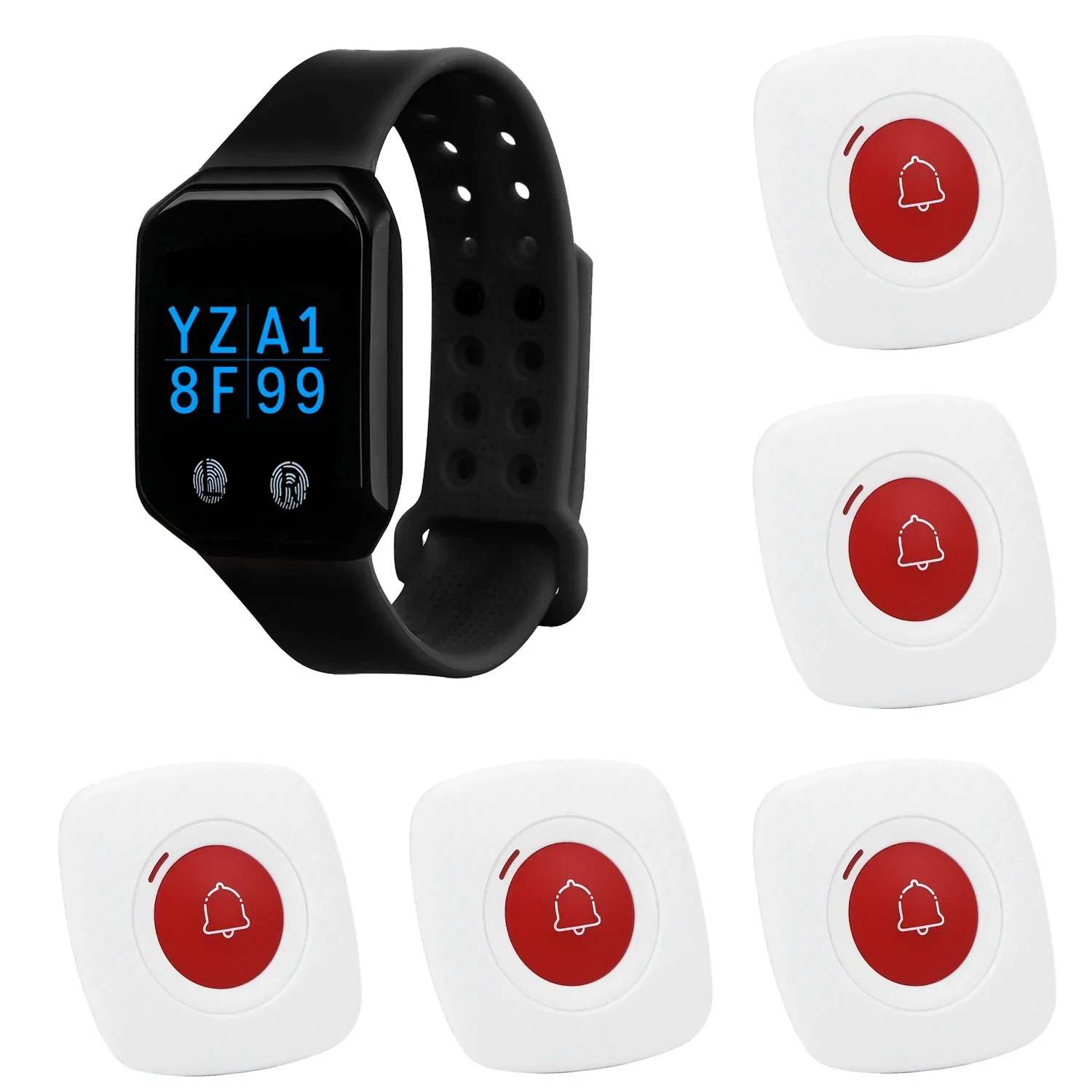 BYHUBYENG Restaurant Pager System Calling System Service Pager Waiter With 1 Pager Watch And 5 Waterproof Server Buttons