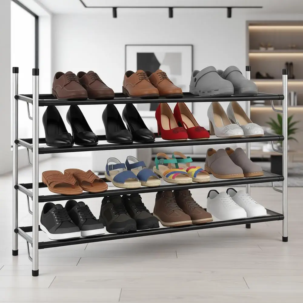 

4-ярусная регулируемая металлическая подставка для обуви, складной органайзер для хранения обуви