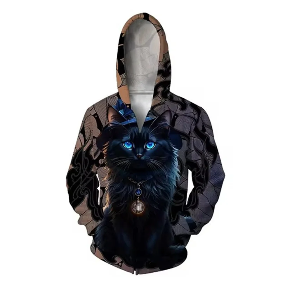 Ghost Mask Skull Pattern Zipper Hoodie Men Crow Cat Whale 3D Printing Long Sleeve Casual Pullover Hoodie Unisex Street Loose Spo