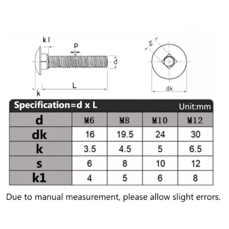 M6 M8M10M12 304 Stainless Steel Large Head Carriage Bolts DIN603 Truss Round Head Square Neck Coach Screws for Shelves Furniture