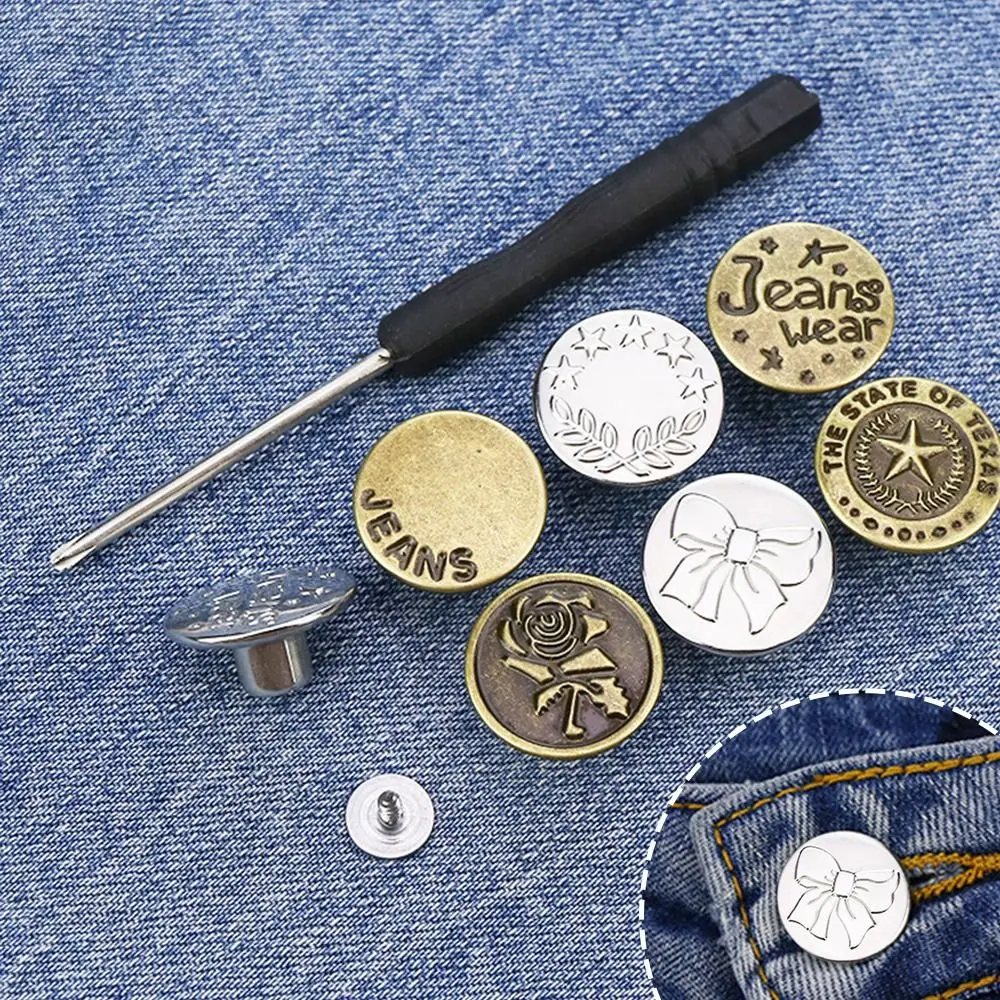 4Pack 10Pcs/pack With Screwdriver Jeans Buttons Nail Free Sewing Accessories Waist Extenders Button 17mm Clothing Pants