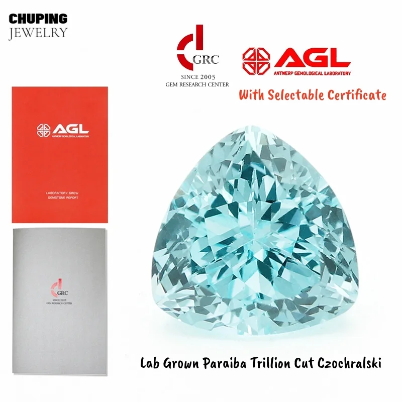 

Lab Grown Paraiba Gemstone Trillion Cut Czochralski For DIY High-End Jewelry Ring Earrings Making Selectable AGL Certificate