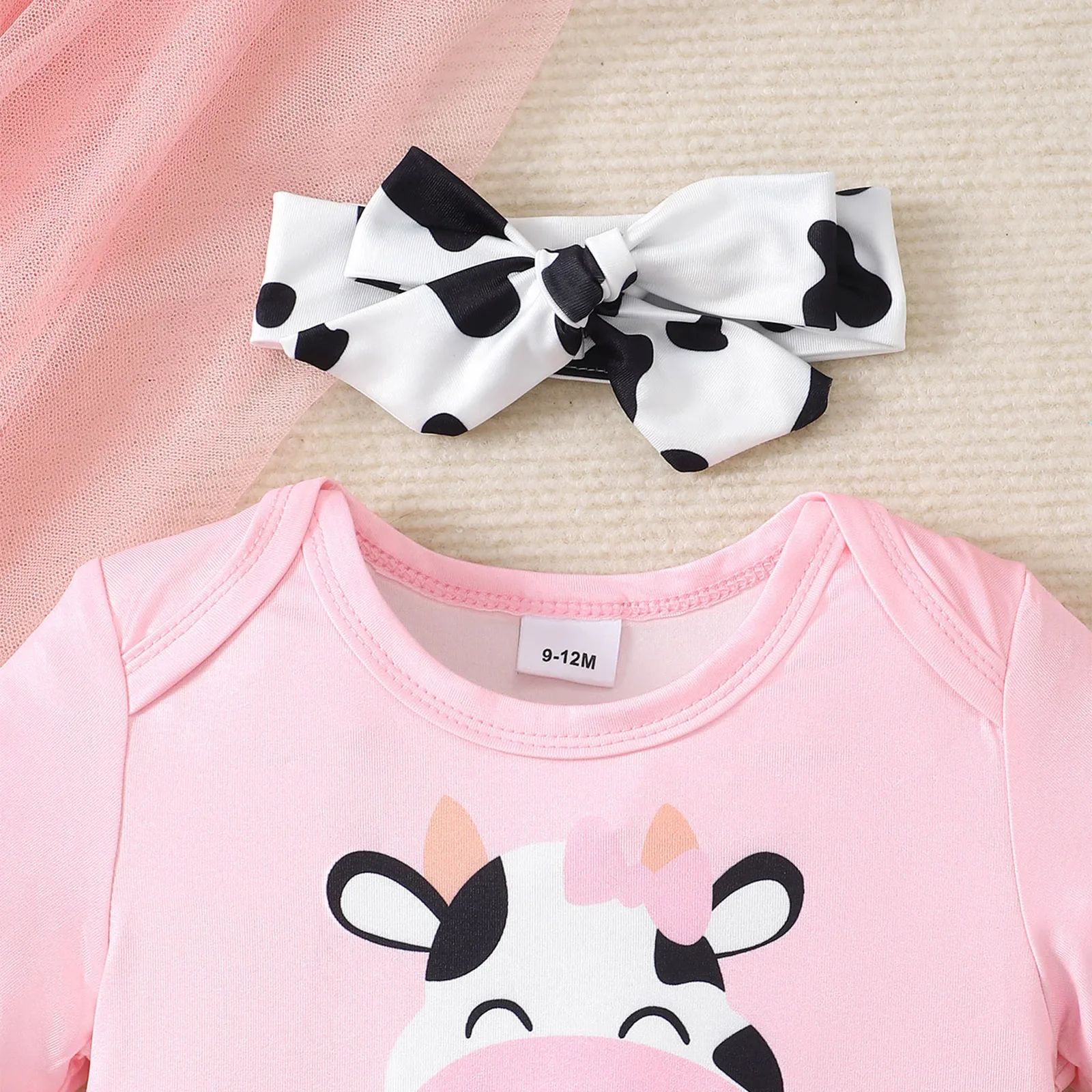 3PCS Cute Cow Pattern Baby Girl Clothes Set Short Sleeve Bodysuit+Short Skirt Costume Summer Daily Wear for 1-18 Months Toddlers