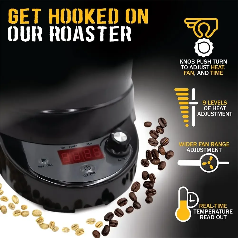 Automatic Coffee Bean Roaster Roast Coffee At Home Variable Heat Settings Convection Fan Control - Digital Status Display