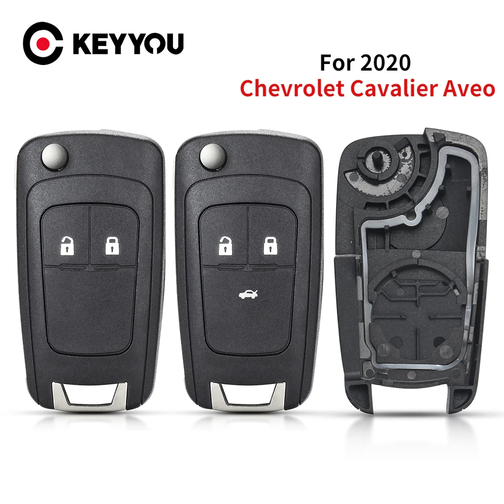 

KEYYOU Fob 2/3 Buttons Folding Remote Car Key Case For 2020 Chevrolet Cavalier Aveo HU100 Blade