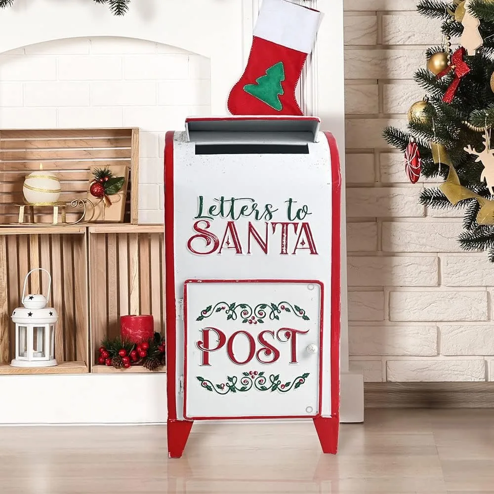 Letters to Santa Mailbox North Pole Post Vintage Mailbox Letters Decoration Christmas Farmhouse Decor/Rustic Metal Christmas