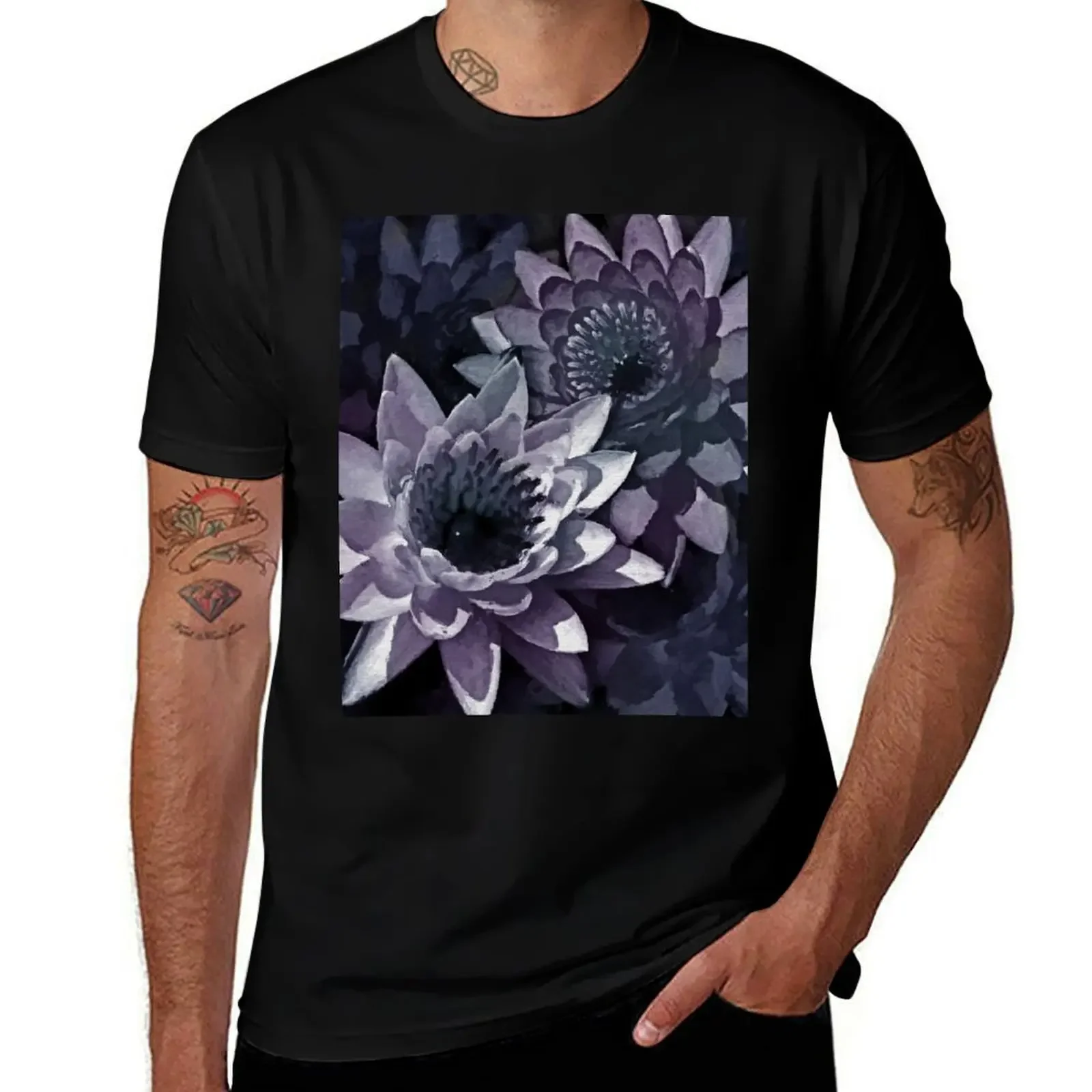 Blue and Purple Watercolor Lotus flowers T-Shirt graphic tee shirt oversized Personalized t-shirt mens t shirts pack