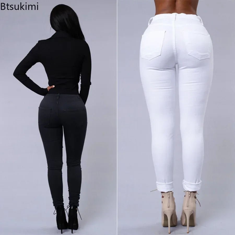 2024 Women\'s Stretch Skinny Ripped Hole Washed Denim Jeans Female High Waist Pencil Y2k Pants Jeans Ladies Casual Trousers Pants