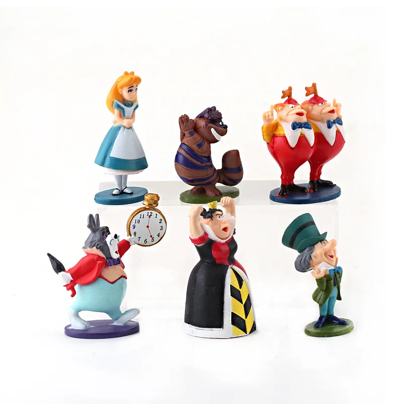 6Pcs/Set Cartoon Alice Adventures In Wonderland Action Figure Disney Anime PVC Toys Collectible Model Doll Cake Decoration Gifts