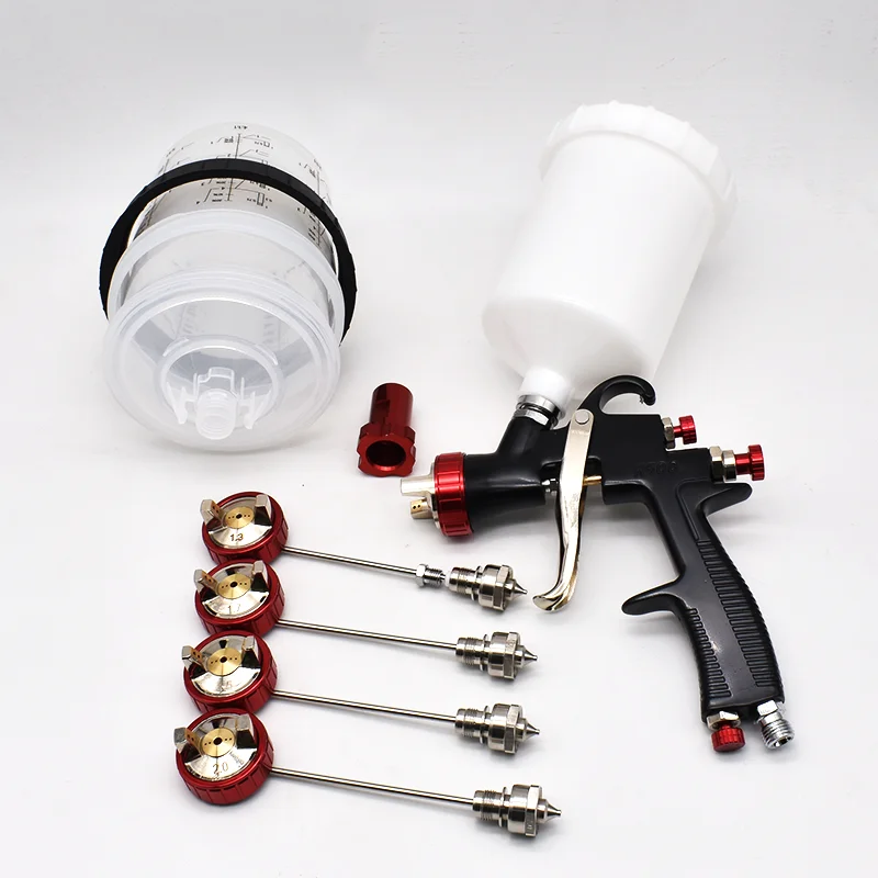 R500-フルスプレーガンキット,1.3mm, 1.5mm, 1.7mm, 2.0mmノズル,600cc,クリーニングカップなし,自動車塗装,重力スプレーガン