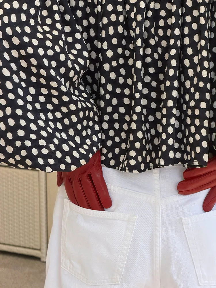 Bedrucktes Plissee-Langarmhemd für Damen, Streetwear, Rollkragen, Laternenärmel, locker sitzende Bluse, schicke Oberteile für Büro und Party, Neu – Detail 11