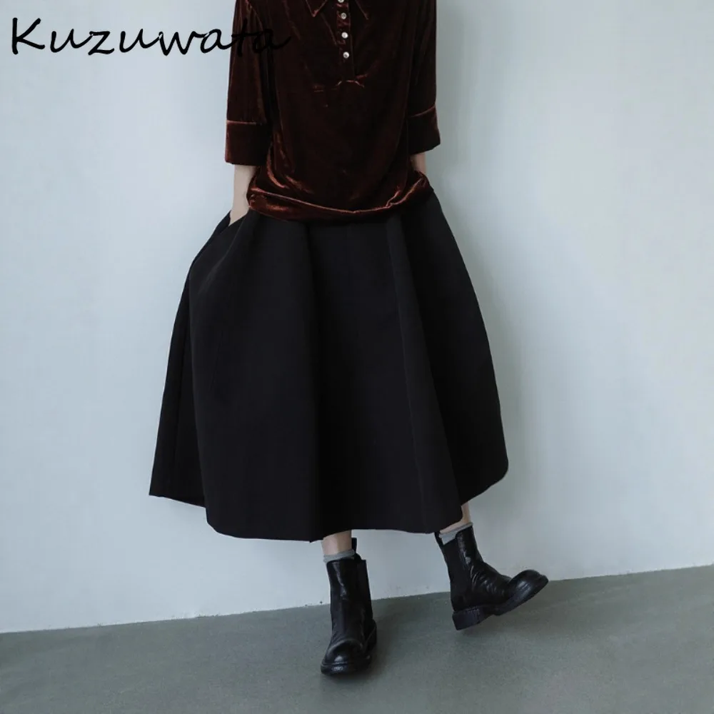 

Kuzuwata Celebrity Elegant Minority Solid Skirt Simple Soft Casual New Mujer Faldas Japan Profile 3D All-match Hot Sell Skirts