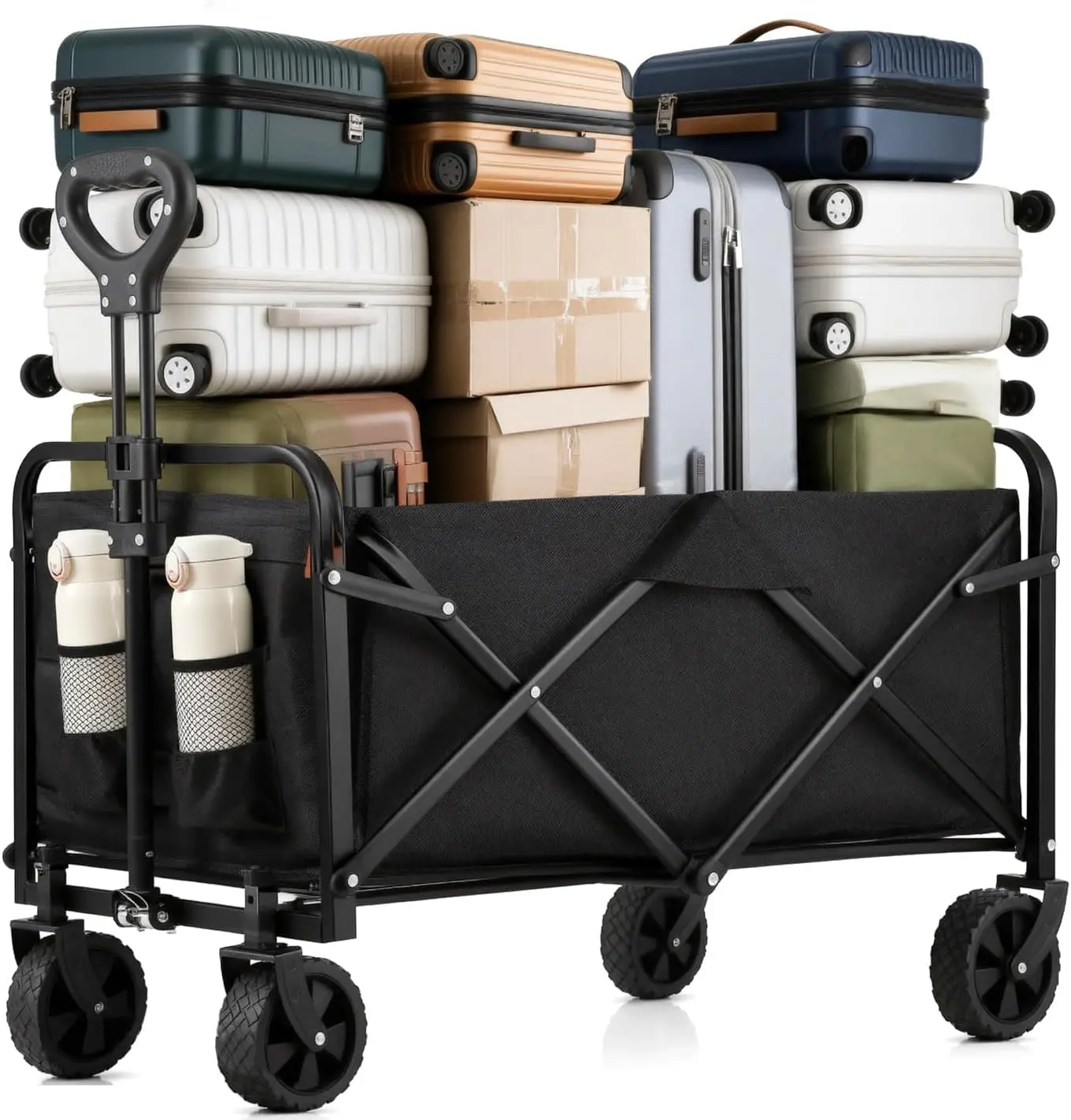 

Collapsible Wagon Cart Foldable 37' L 480lbs Capacity, Heavy Duty Beach Wagon, Shopping Carts with