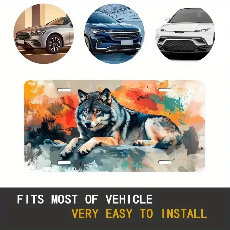 Wolf License Plate - Metal Car Hanging Ornament with Realistic Wolf Head Design, 6x12 Inches (30x15cm) - Suitable for US/Inte