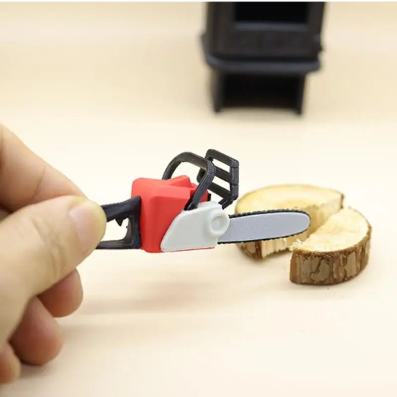 {H} 1Pcs Mini Furniture Dolls Play Home Toy 1/12 Scale Dollhouse Chainsaw Logging Wood Saw DIY Model Scene Decoration - view 3
