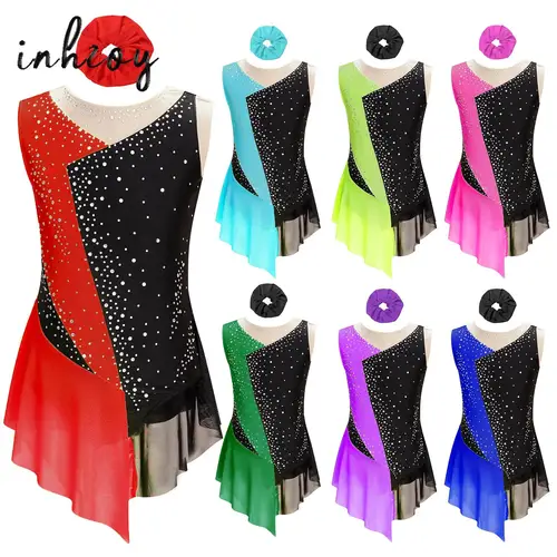 Mono de gimnasia para niñas, Leotardos de Ballet sin mangas con diamantes de imitación, baile lírico, patinaje artístico, mono de malla transparente, Ropa de baile