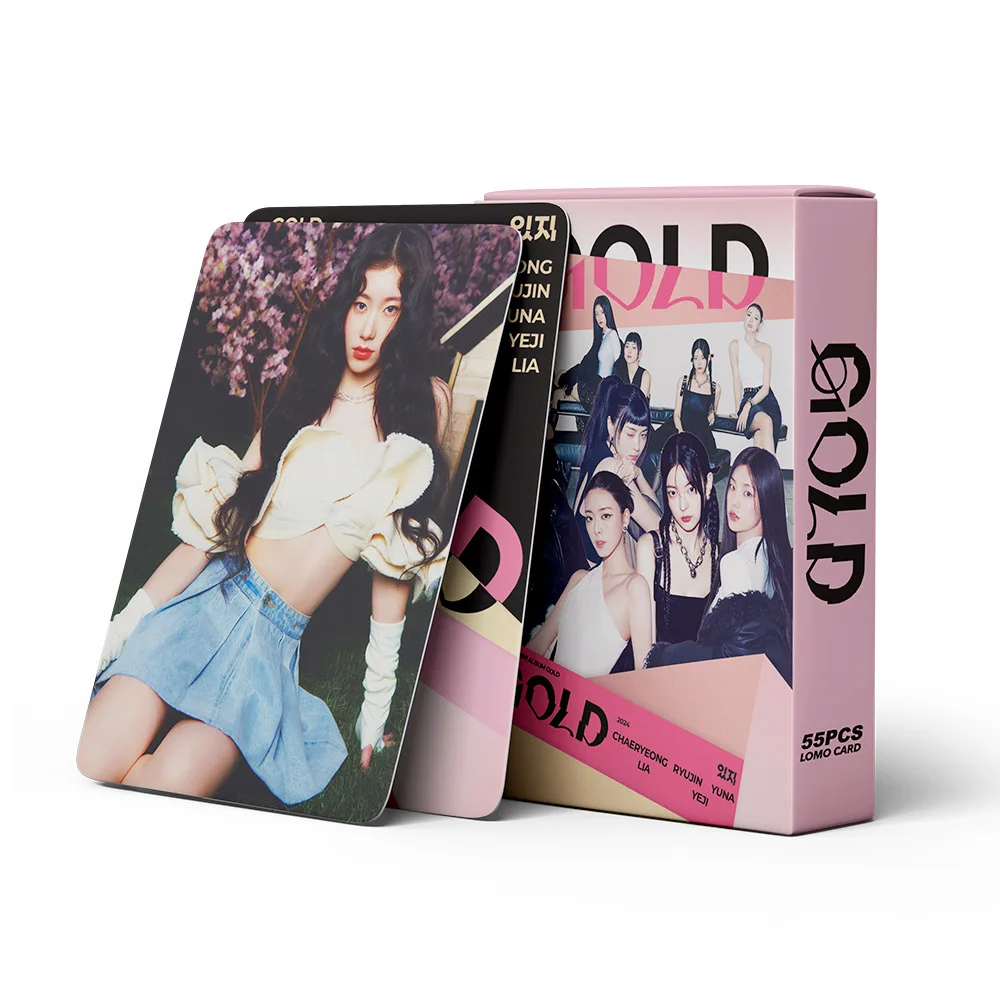 Kpop 55Pcs/set ITZY New Album GOLD LOMO Card YEJI Lia Two Sides Selfie-cards RYUJIN CHAERYEONG YUNA Postcard Fans Gift Cards