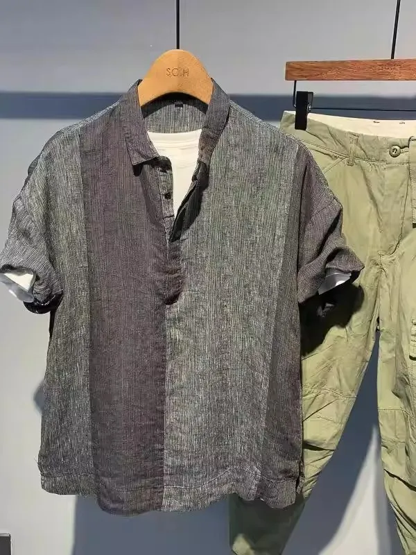 

Loose Fit Linen ort Sve Casual irt Men's Summer Lightweight Vintage American Sle Youth Collar irt Breathable Cool ...